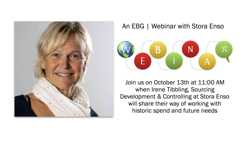 EBG | Network webinar with Irene Tibbling at Stora Enso sharing ways to vizualise historic spend and predict future needs